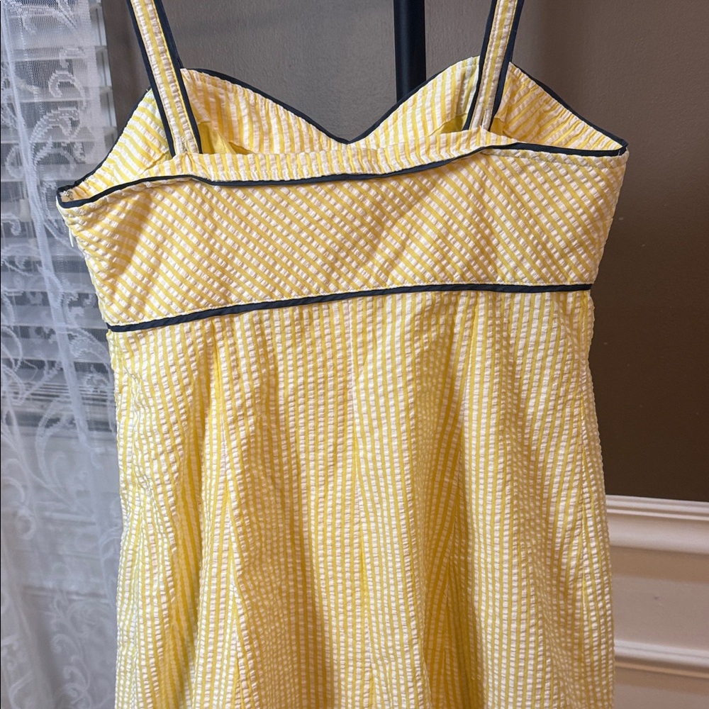 Anthropologie Viola Yellow Seersucker Bow Dress Lemon Stripe Size 6 - Picture 9 of 10